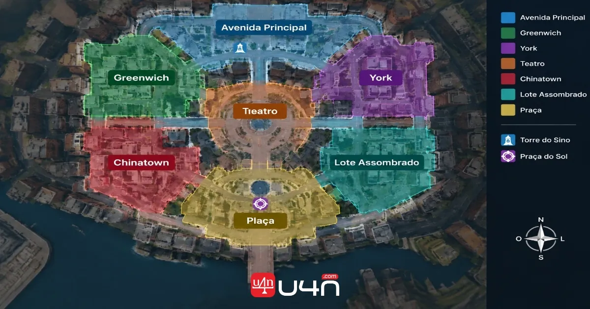 Deadlock lane and district overview with key farming locations marked