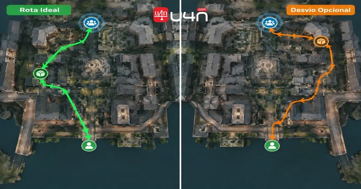 Deadlock route comparison showing purposeful farming versus an optional detour