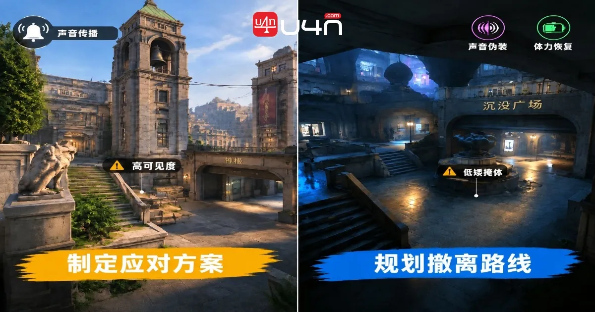 Bell Tower and Sunken Plaza farming risks illustrated with gameplay screenshots