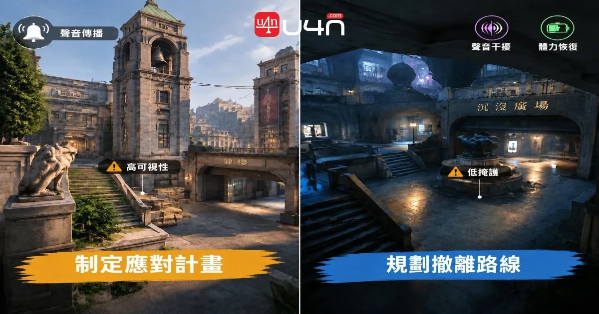 Bell Tower and Sunken Plaza farming risks illustrated with gameplay screenshots