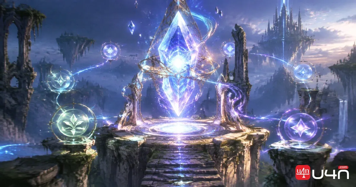 Aion 2 fantasy dungeon rewards represented by rare crafting materials and glowing magical crystals