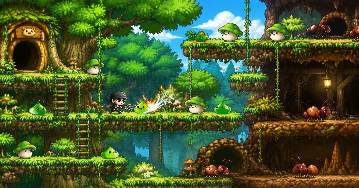 MapleStory Classic World Thief leveling in forest and dungeon maps