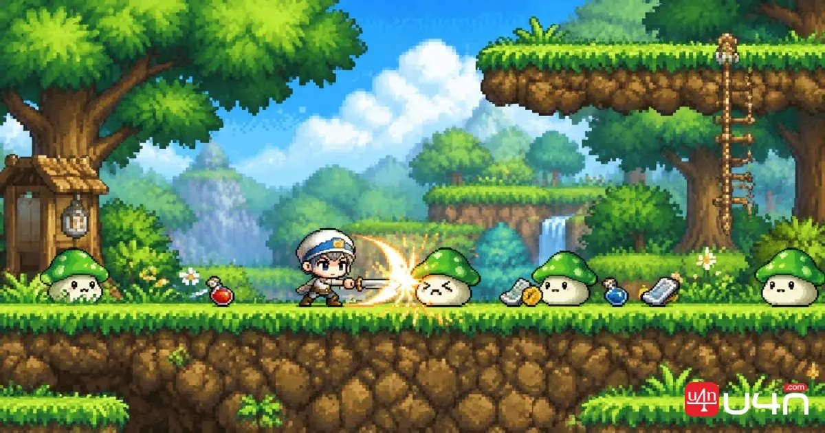 MapleStory Classic World character fighting monsters while managing potion costs