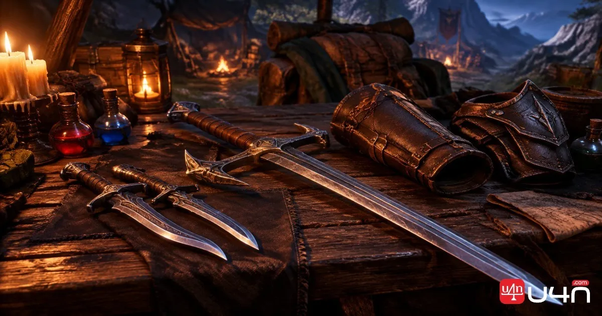 Subtlety Rogue launching a stealth attack with dual daggers against an armored enemy