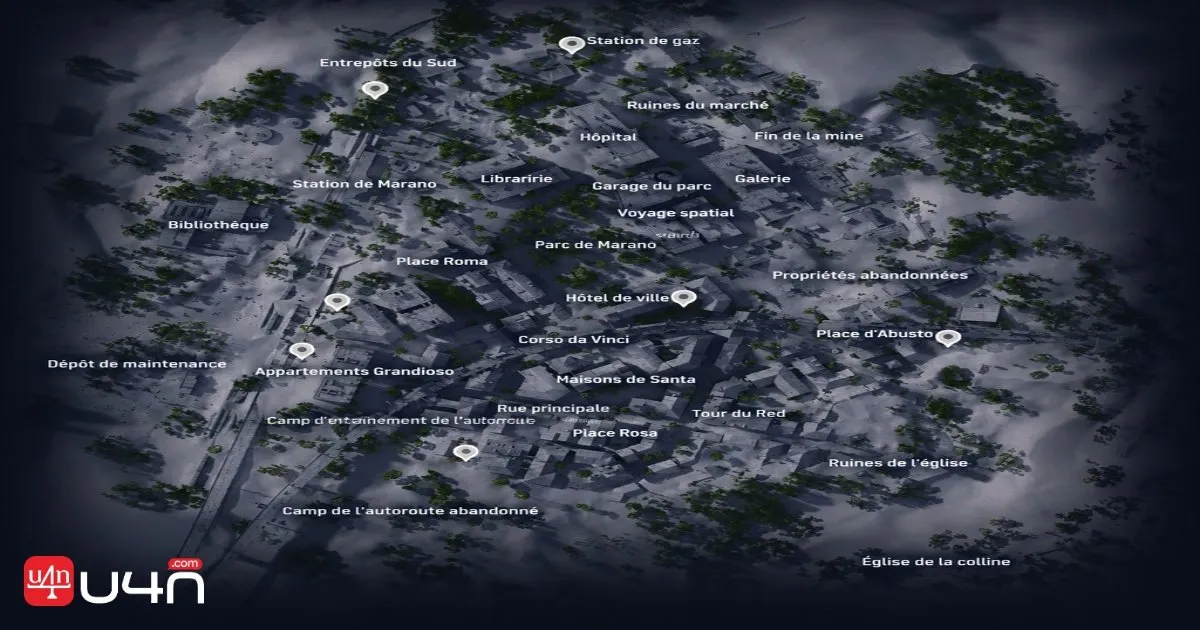 Carte des emplacements des caches de raiders sur Buried City
