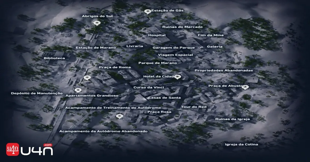 Mapa das localizações dos Raider Caches em Buried City