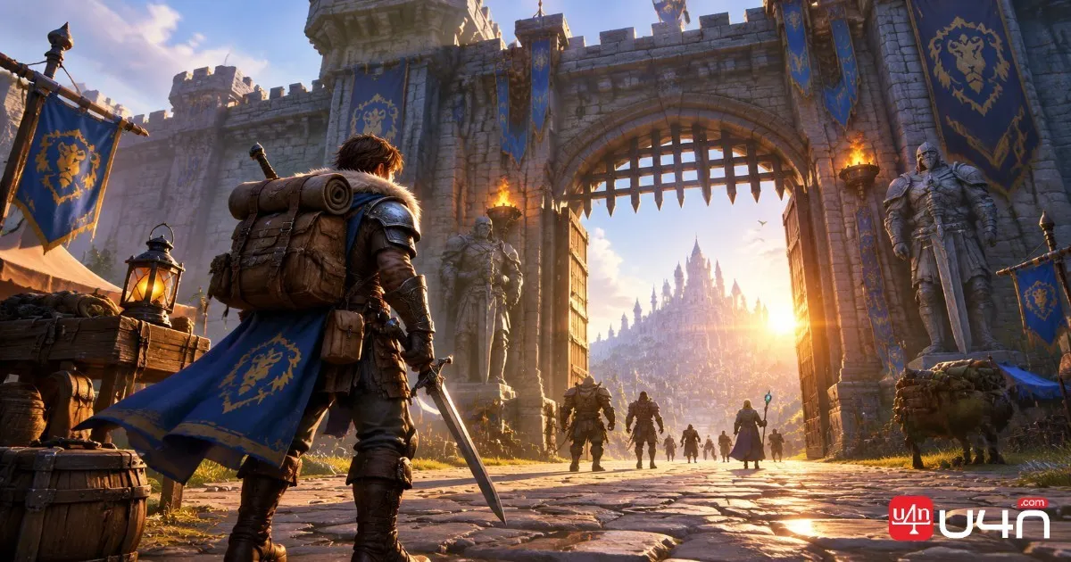 WoW Forever adventurer approaching a fantasy city before launch