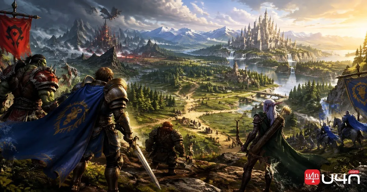 Fantasy MMORPG adventurers exploring a world with different playstyles and faction conflicts