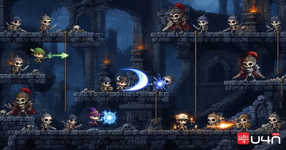 Skeleton Soldiers and Skeleton Officers at Skeleton Camp in MapleStory Classic World