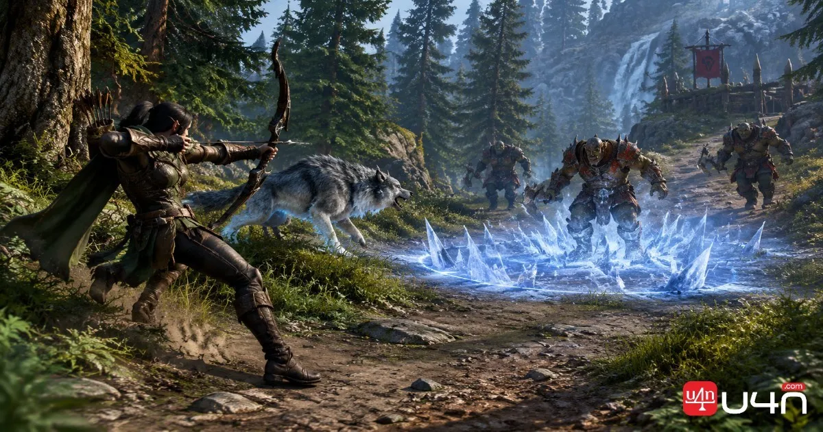 A Hunter positioning near a trap while preparing a ranged attack