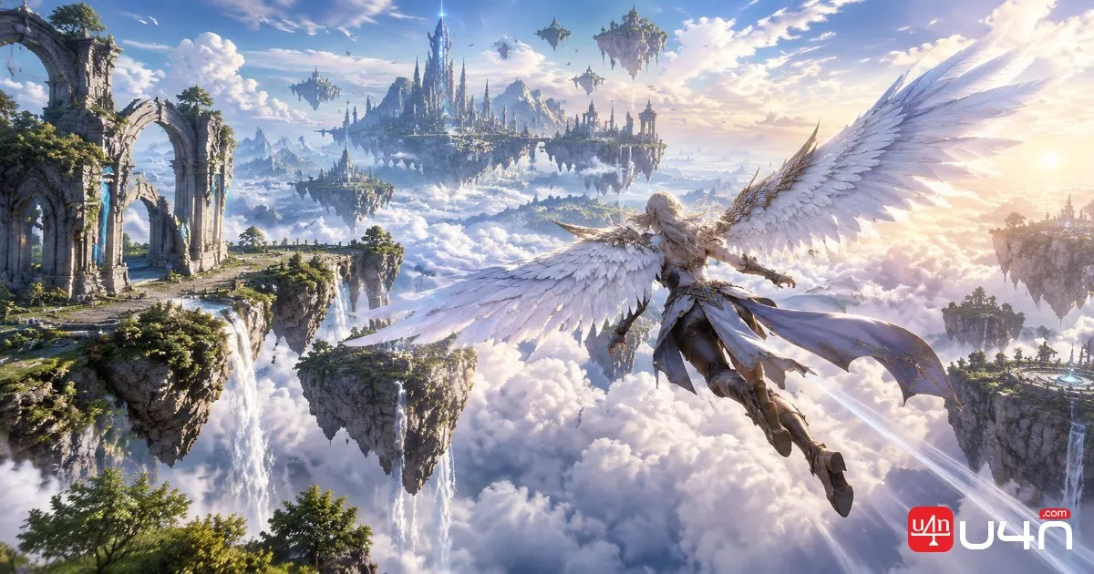 Aion 2 character using flight movement to travel between floating islands