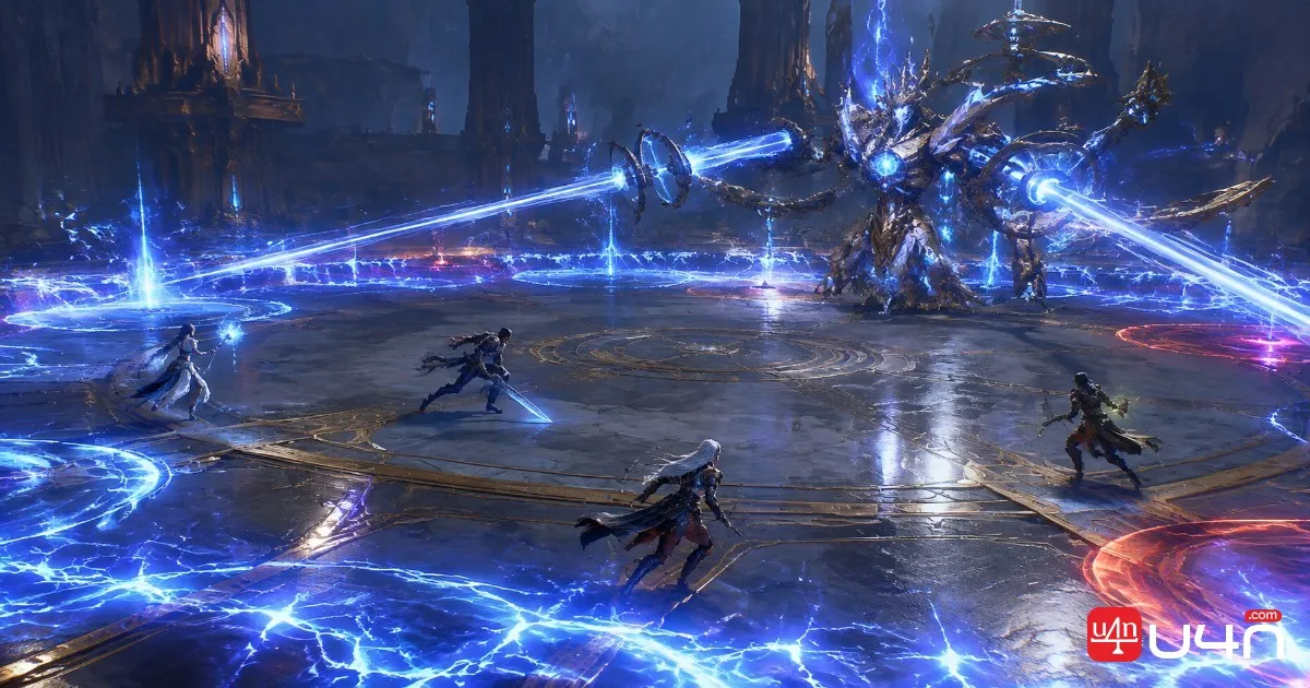 Aion 2 dungeon boss encounter with lightning hazards and arena effects
