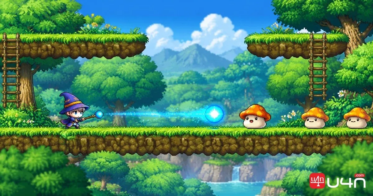 MapleStory Classic World Magician exploring a fantasy forest with a magic wand