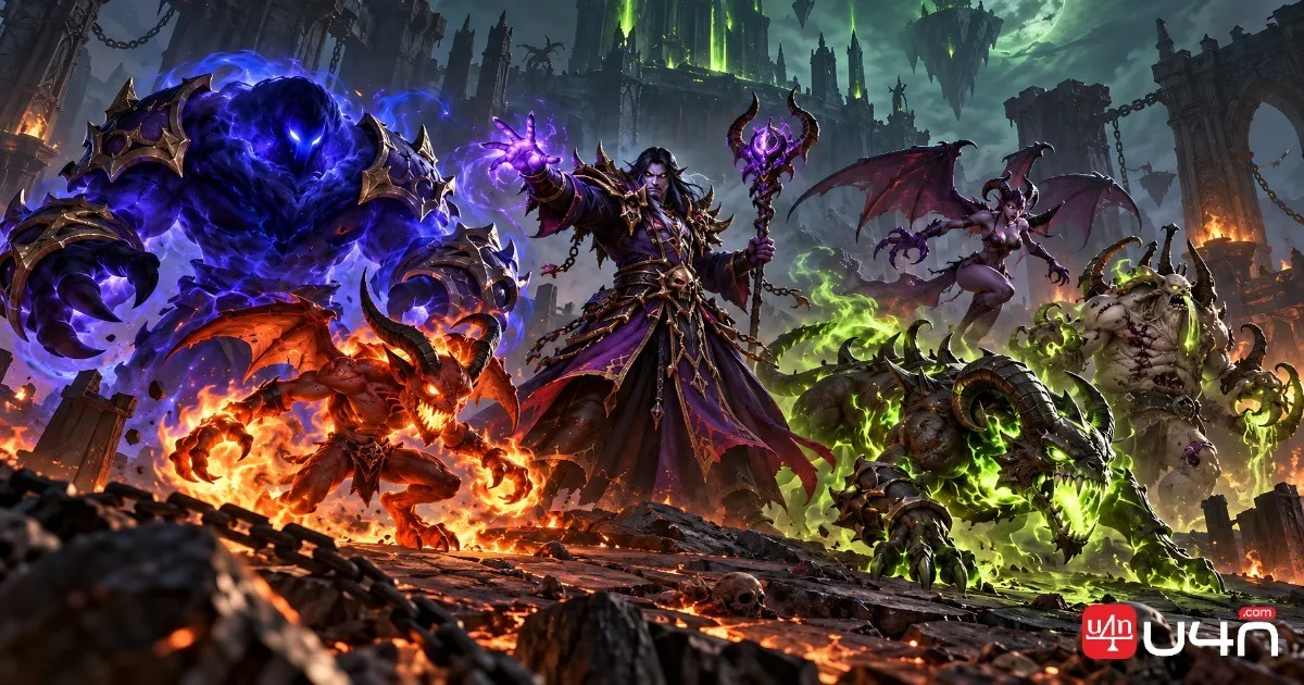 Affliction Warlock applying purple shadow magic and damage-over-time effects to enemies