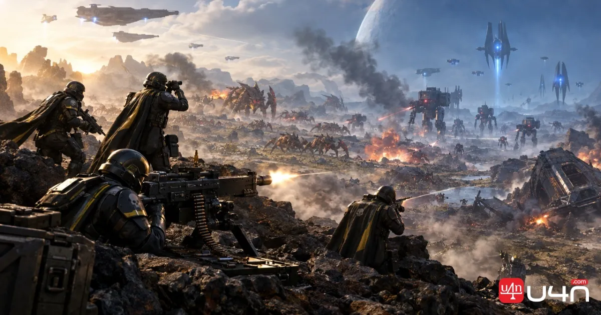 Helldivers coordinating their loadouts during a large community combat mission
