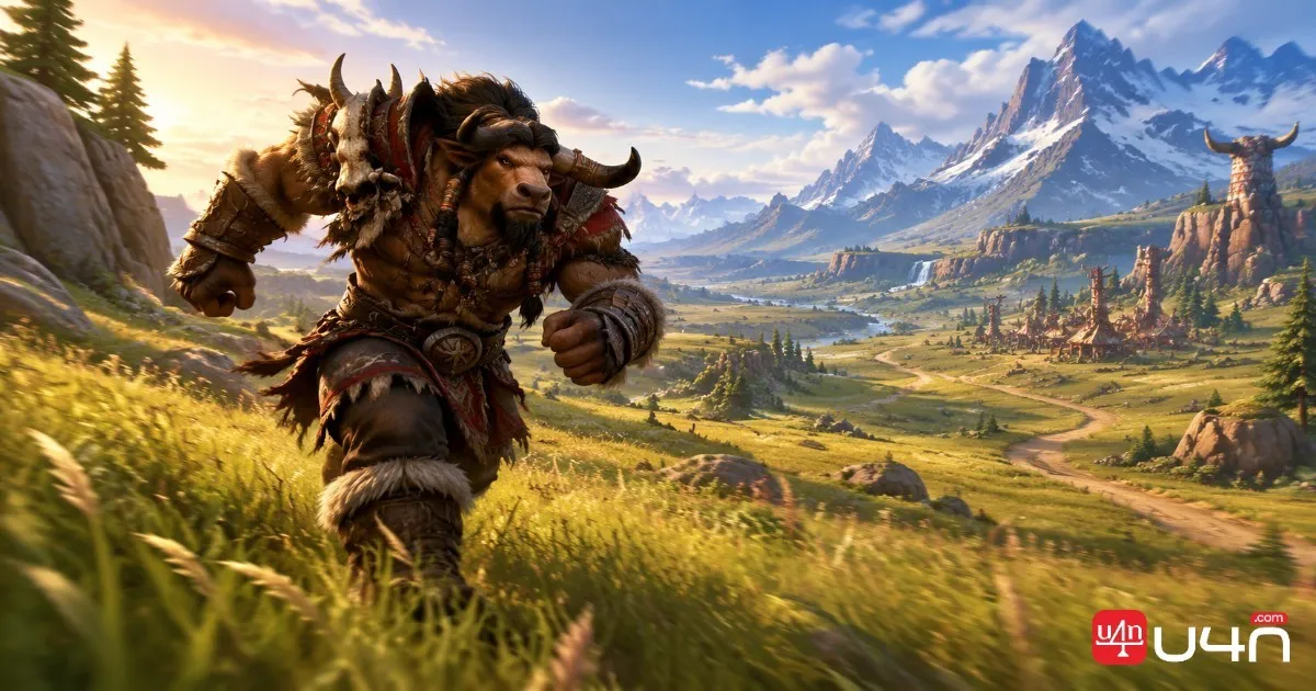 Tauren character running across open plains in WoW Forever