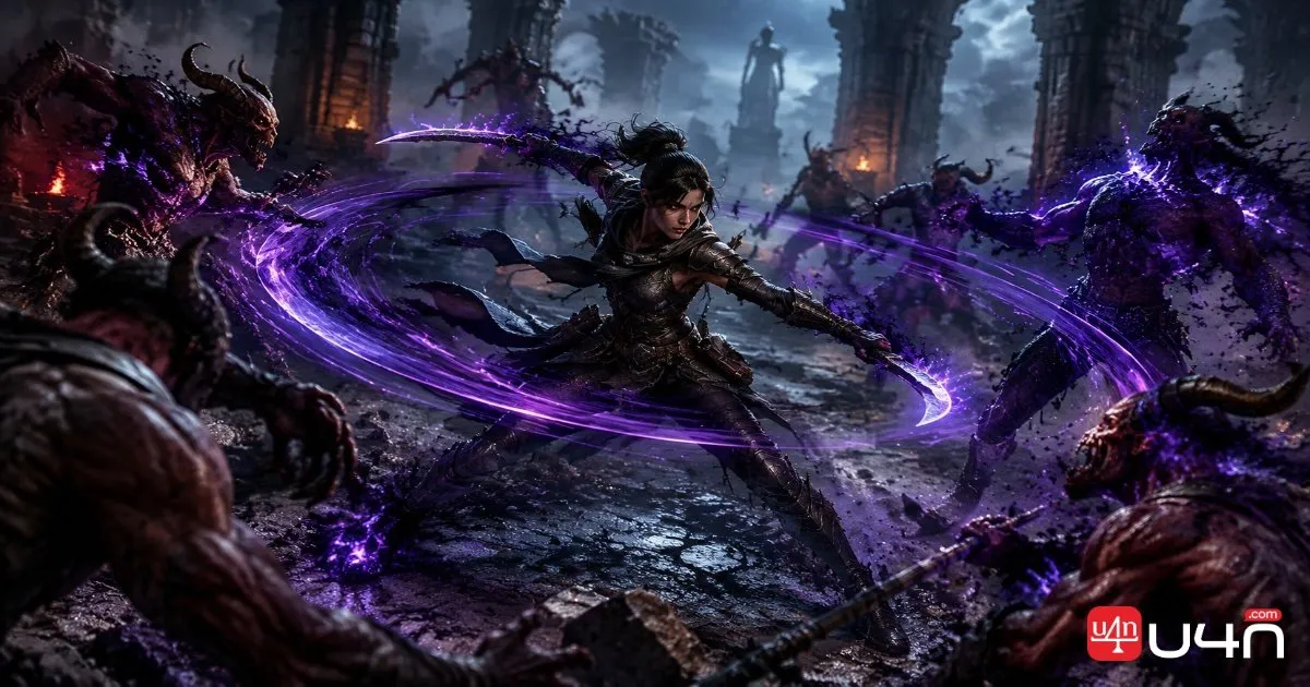 Diablo 4 Rogue using shadow-infused attacks and agile blade combat against enemies