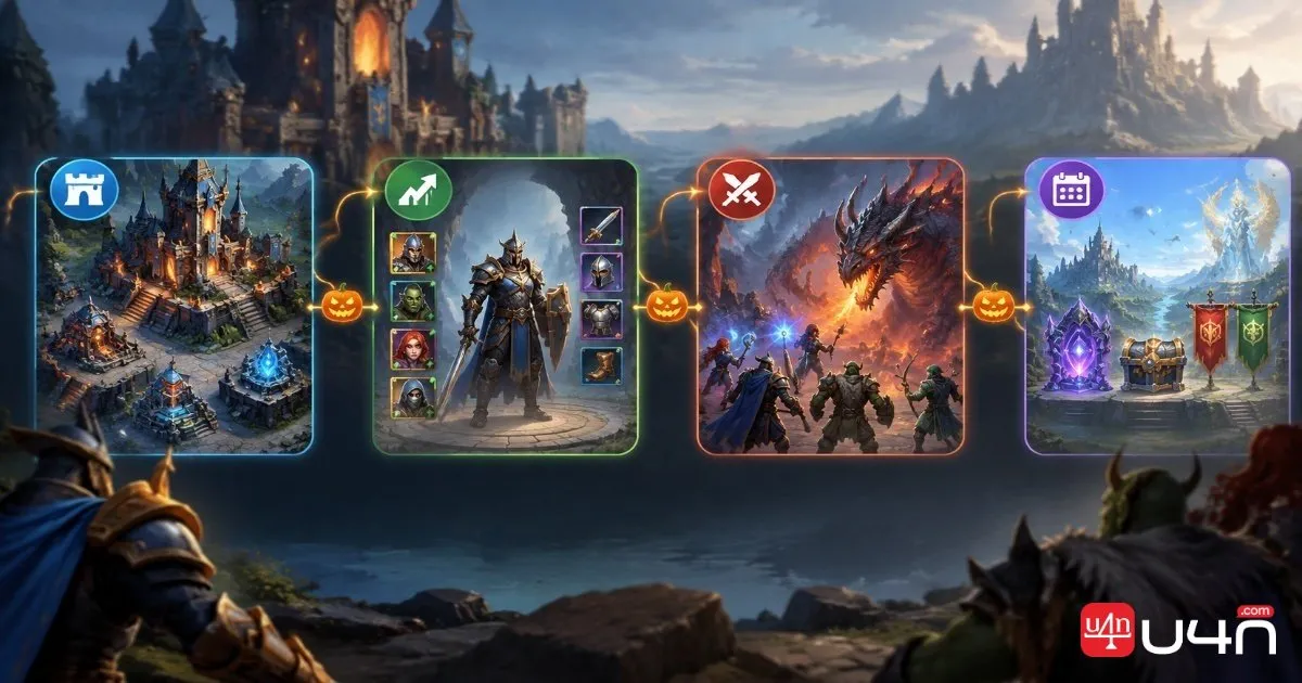 Pumpkin Hunt collection route through menus, battles, and external pages