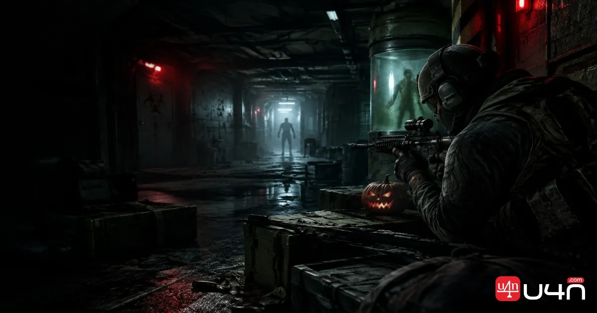 Escape from Tarkov Halloween teaser atmosphere in a dark underground laboratory