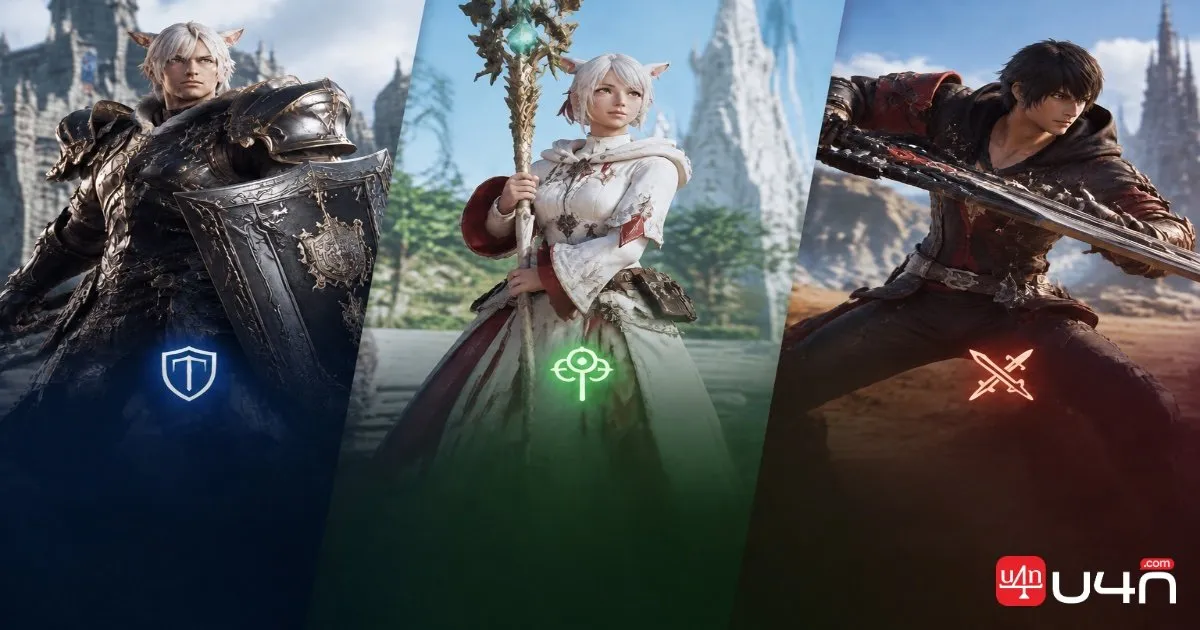 Tank, healer, and damage-dealing characters compared side by side
