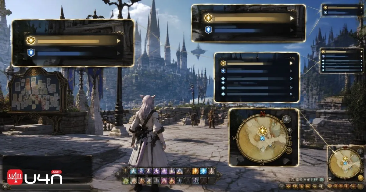 Main Scenario Guide, class quest prompt, and quest markers highlighted in the game interface