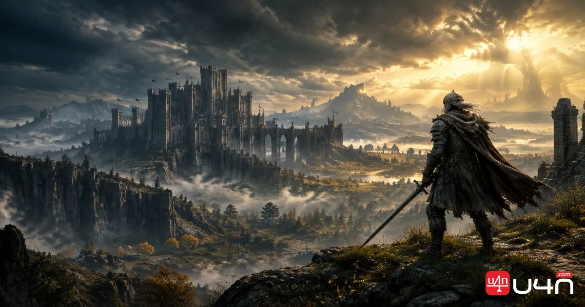 Elden Ring Tarnished overlooking the Lands Between and Stormveil Castle