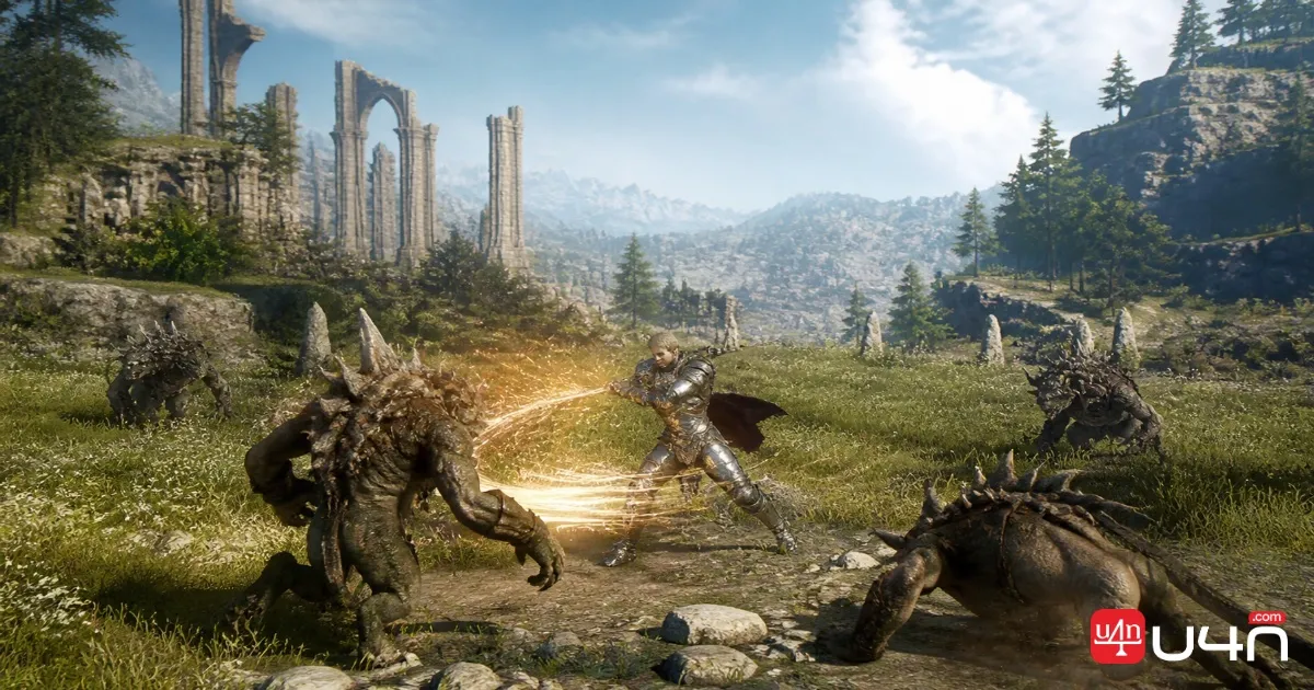 Lineage 2M fantasy adventurer fighting monsters in a suitable outdoor farming area
