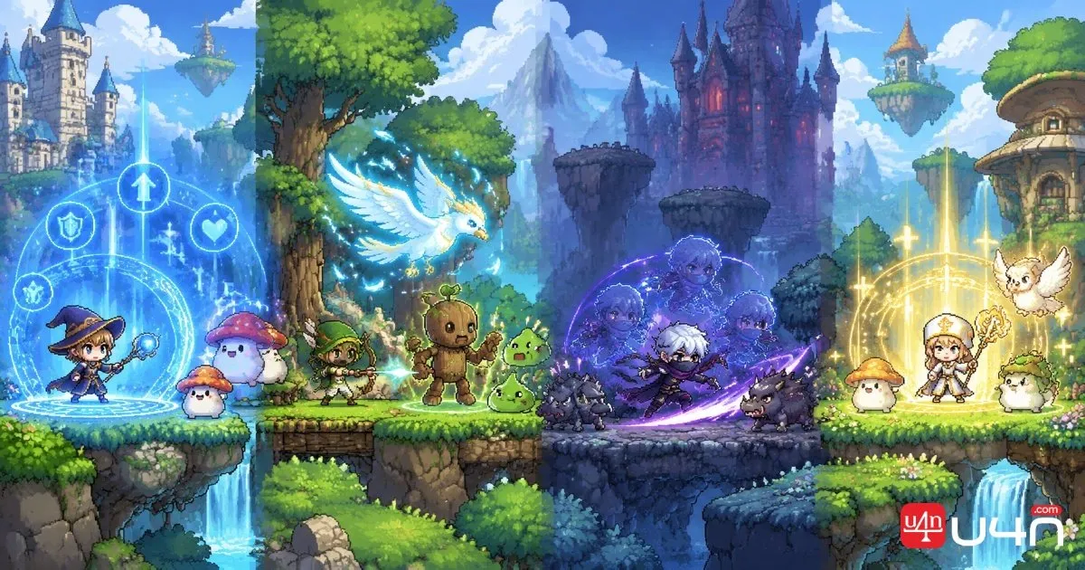 A pixel-art fantasy mage maintaining a glowing blue magical buff while holding a small magical crystal.