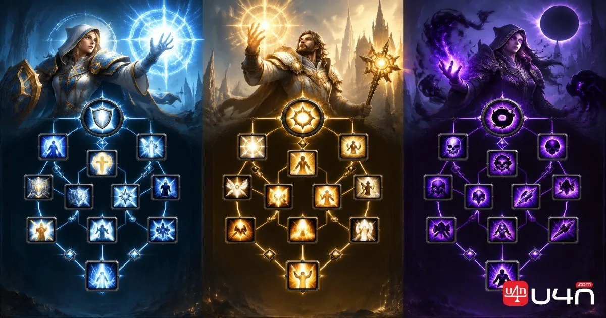Priest comparing Discipline, Holy, and Shadow talent specializations in WoW Forever