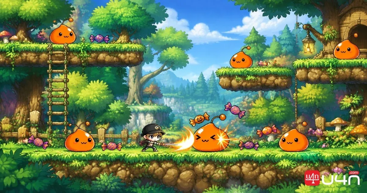 Orange Slime in a MapleStory Classic World town during the Halloween event