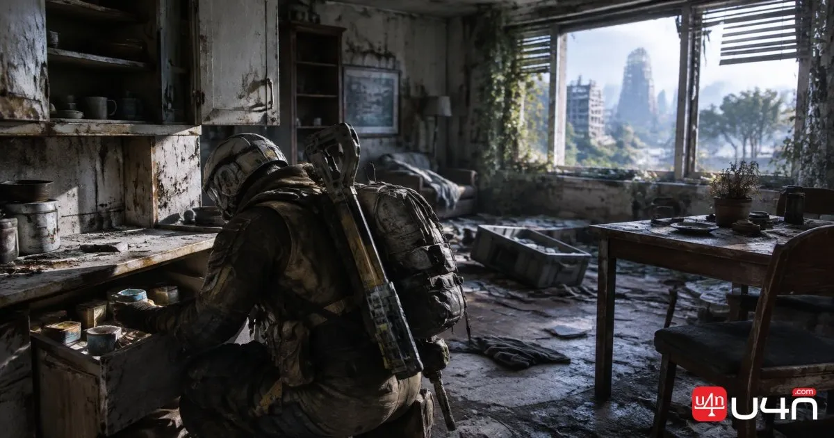 Raider searching an abandoned residential building in ARC Raiders