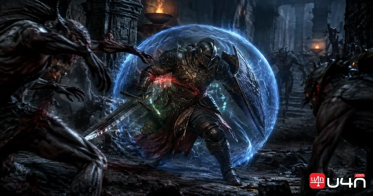 Path of Exile 2 Gemling warrior protected by a glowing Ward effect while facing dangerous enemies