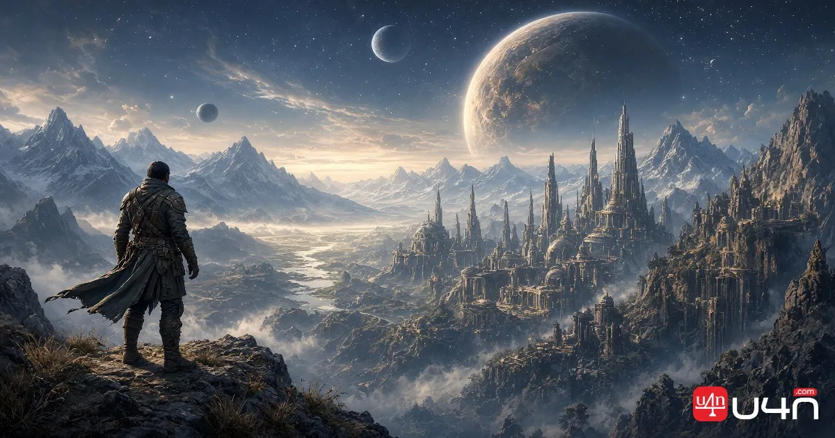 A panoramic Star Wars The Old Republic landscape combining the desert terrain of Tatooine, the frozen wilderness of Hoth, and the stormy dark atmosphere of Dromund Kaas in a cinematic planetary exploration composition