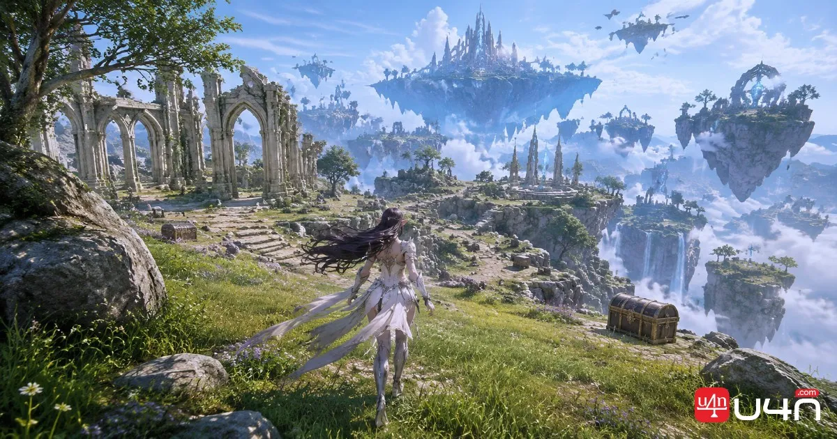 Aion 2 Abyss Outland battle royale island exploration and airship landing scene