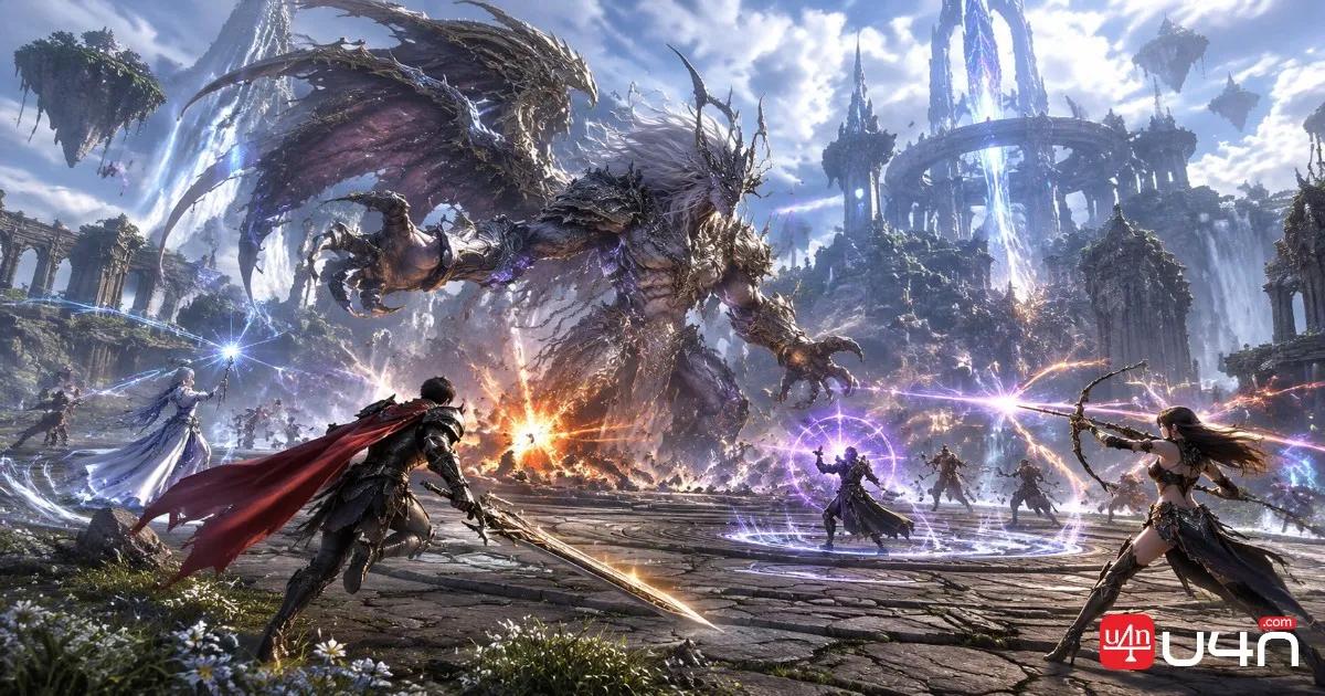 Aion 2 fantasy MMORPG elite boss encounter on the central Abyss Outland island