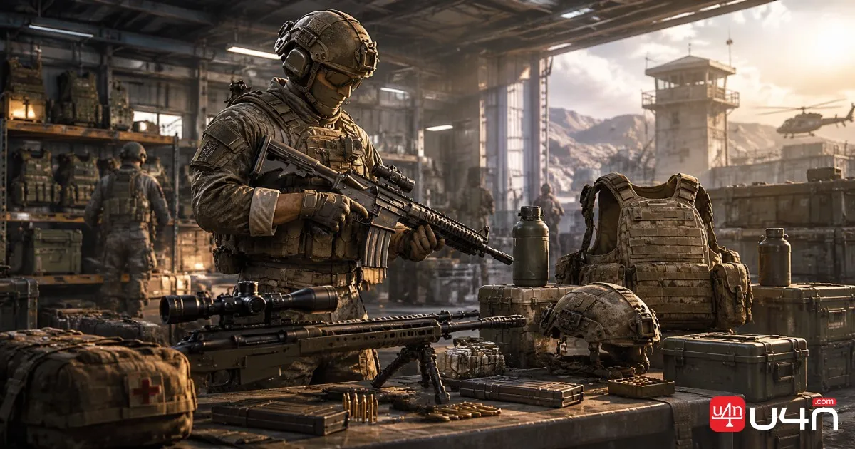 WARDOGS soldiers inspecting weapons, armor, and military equipment before the Season 3 progression wipe