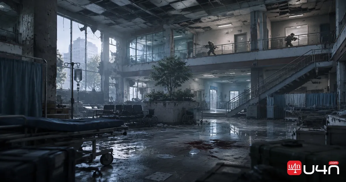 WARDOGS concept of a multi-level hospital battlefield with indoor tactical combat areas