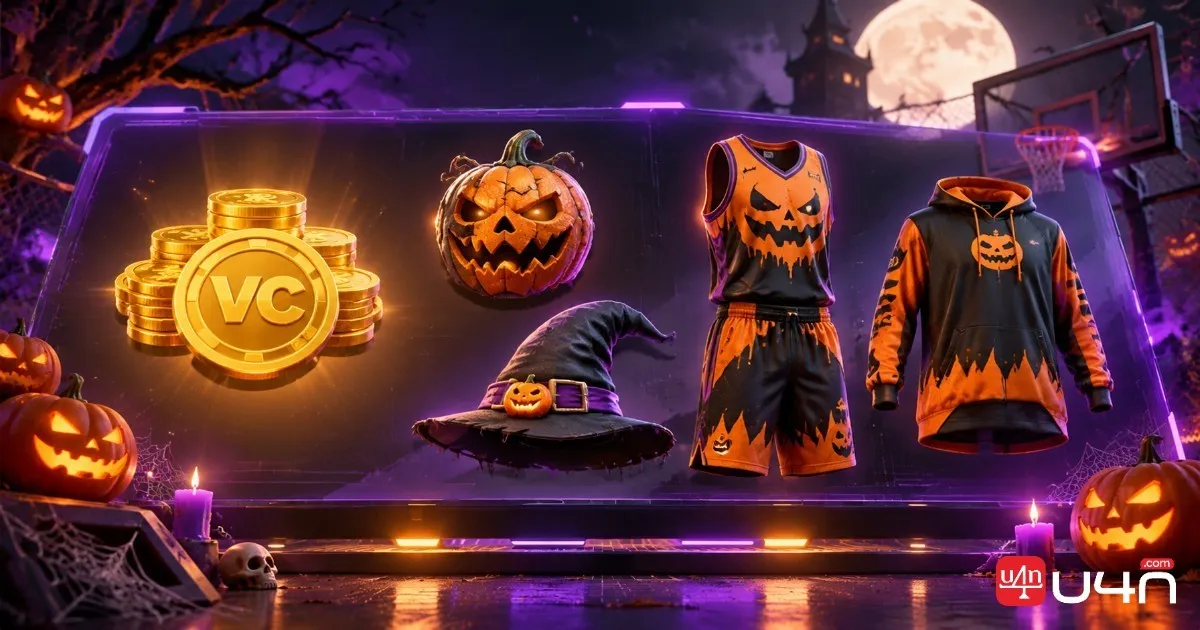 NBA 2K27 Halloween reward collection featuring VC, pumpkin masks, and seasonal apparel
