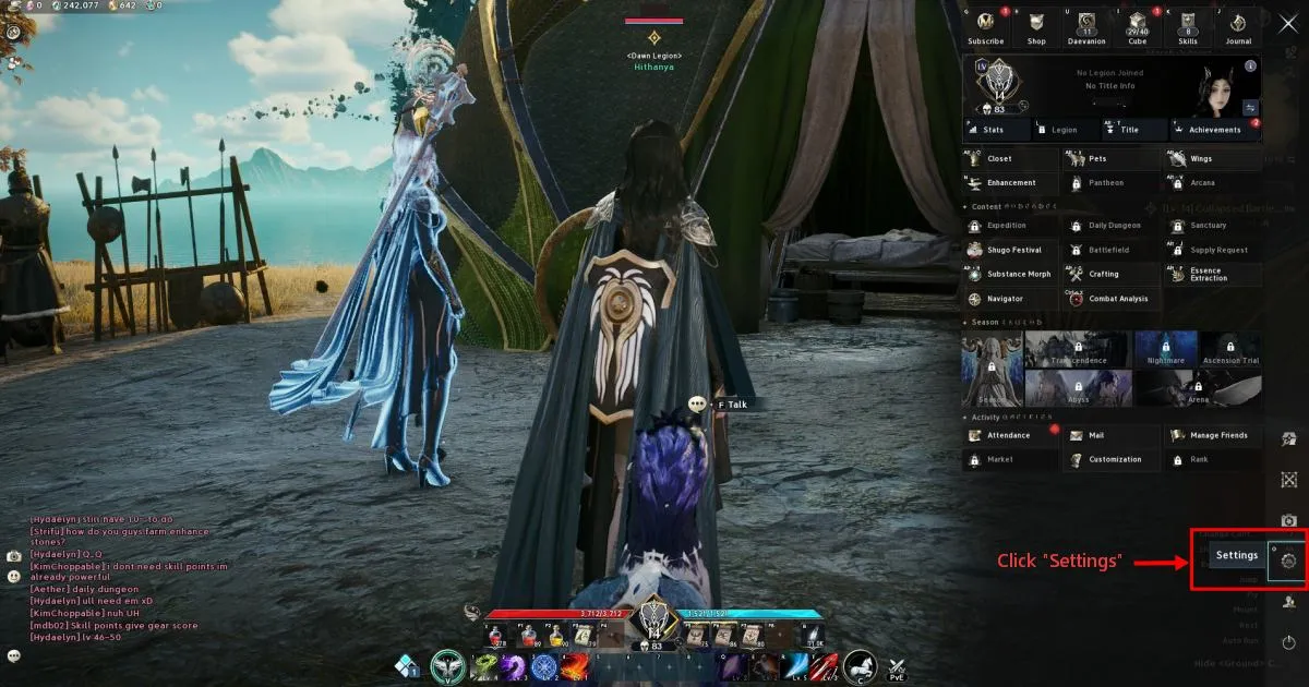 AION 2 main menu with the Settings button highlighted