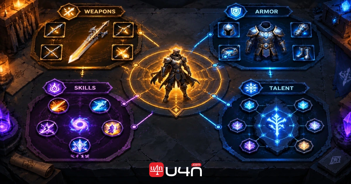 Endgame build planning with equipment skills and defenses
