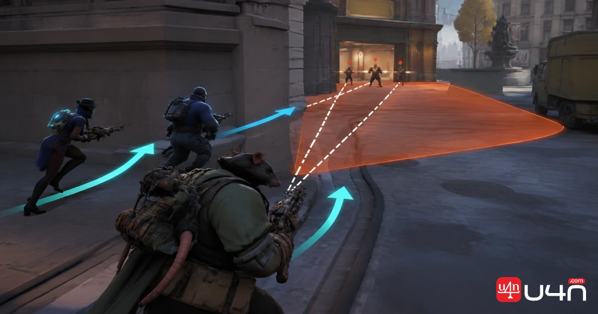 Rat King tactical illustration showing teammate access around a street corner
