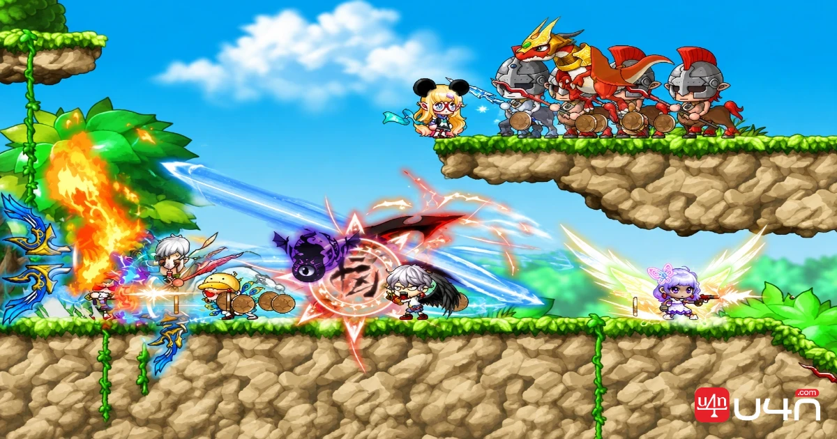 MapleStory Classic World character fighting monsters during a training session
