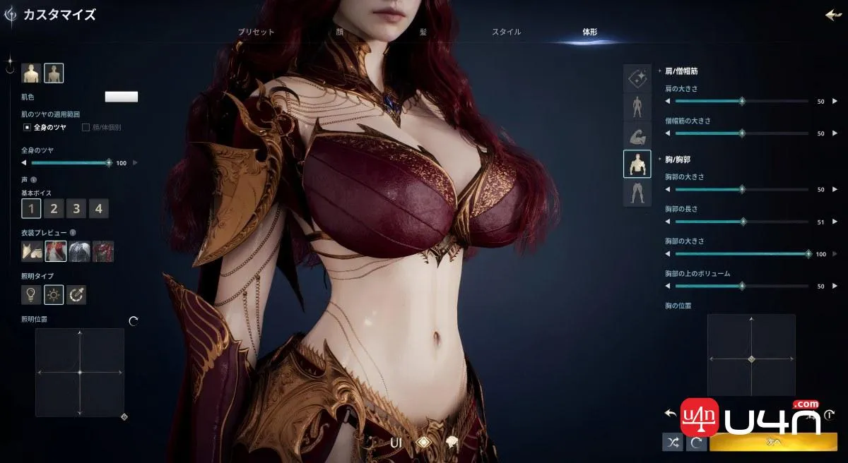 AION 2 character creator previewing body proportions with an equipped costume