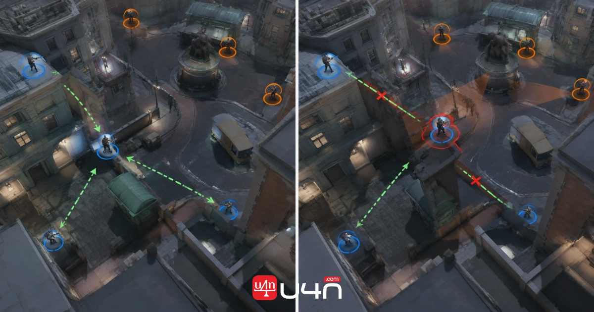 Comparison between Danny’s supported side position and an isolated chase around a building