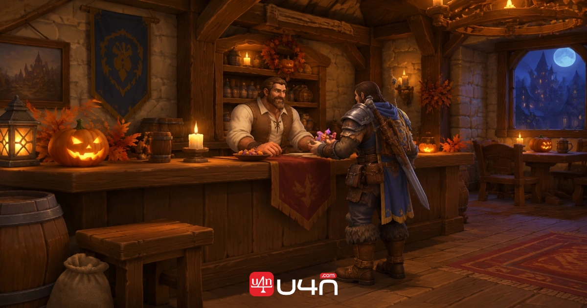 Classic Hallow’s End quest interaction at a fantasy inn