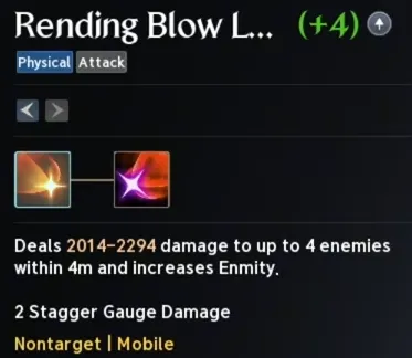 AION 2 Rending Blow tooltip showing Enmity and stagger gauge damage
