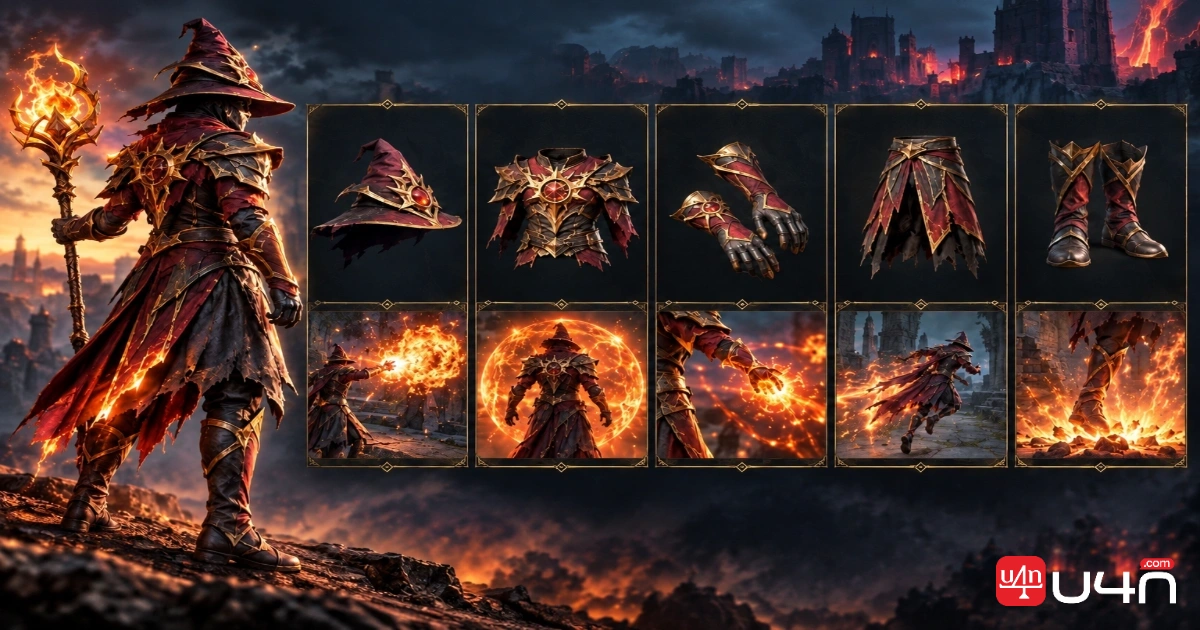 Flame-Arcanist-Rüstungsteile nach ihrer Rolle in einem Solo-Kampfmagier-Build geordnet