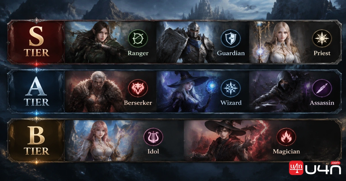 Icarus Online class tier list comparing Ranger, Guardian, Priest, and other classes