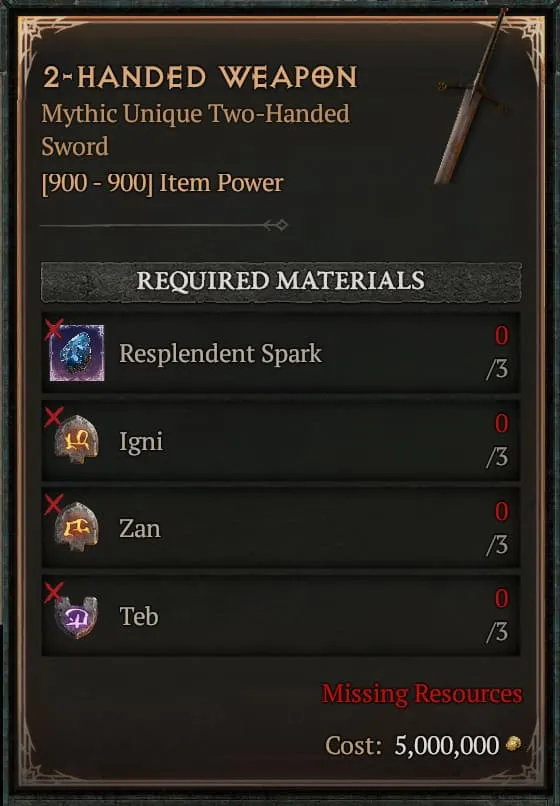 2-Handed Weapon [3 Igni+3 Zan+3 Teb - No Spark] | S15 Hell's Legacy SC