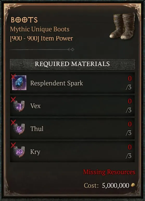 Boots [3 Vex+3 Thul+3 Kry - No Spark] | S15 Hell's Legacy SC